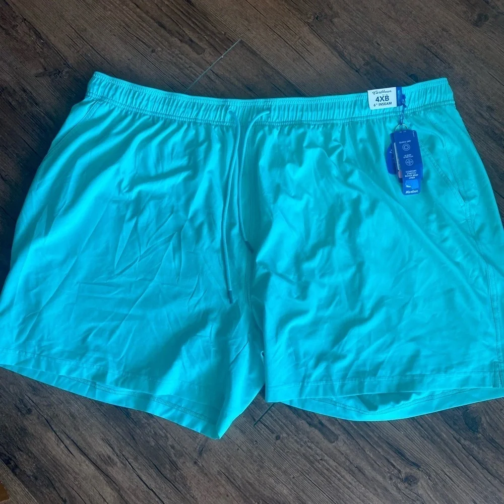 Caribbean Blue Swim Trunks Lightweight Elastic Waist 4XB